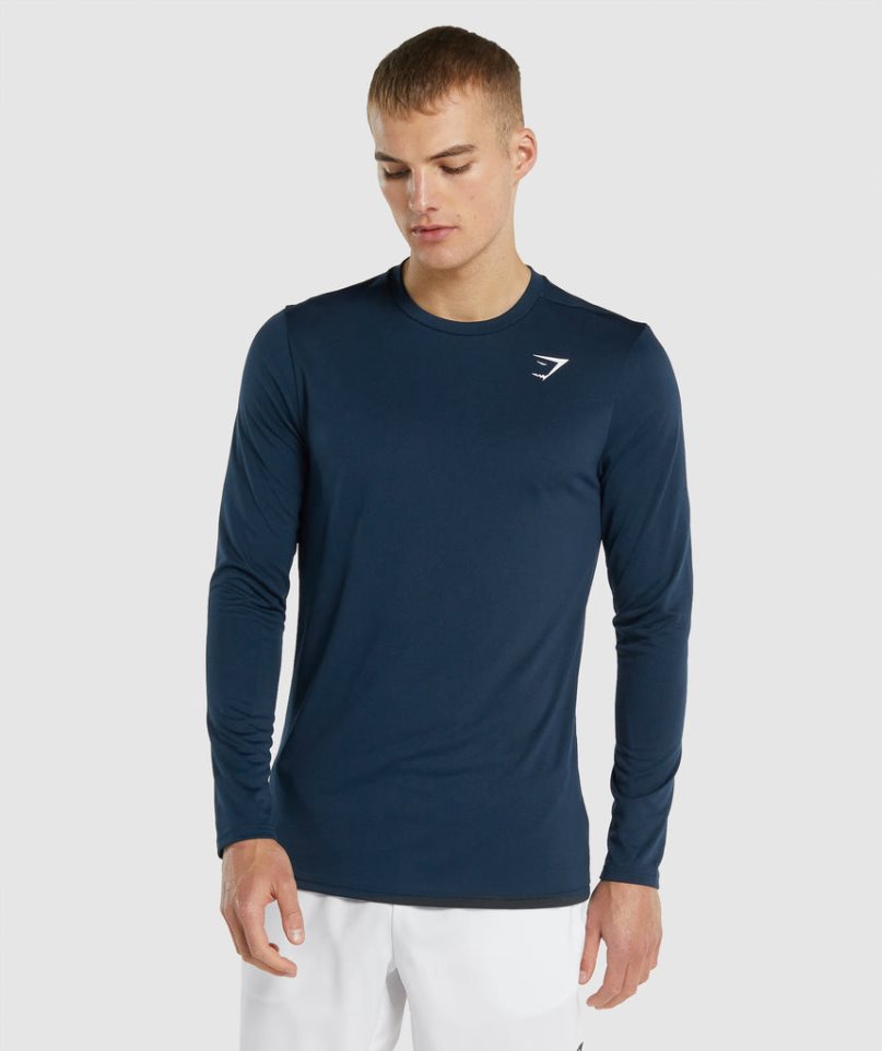 Men\'s Gymshark Arrival Long Sleeve T-Shirts Navy | CA N58D16